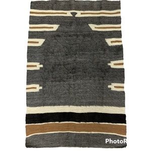 Turkish Wool Killim Rug Handwoven Animal Hair Neutrals Farmhouse Southwestern